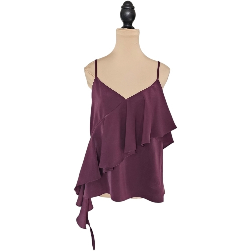 Saks Fifth Ave Unique Burgundy Side Frill Sphagetti Strap Blouse Sz M